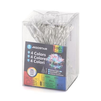 Aigostar - LED String Lights, 100 LEDs, Battery-powered (3xAA), 10.3 m, Multicolor