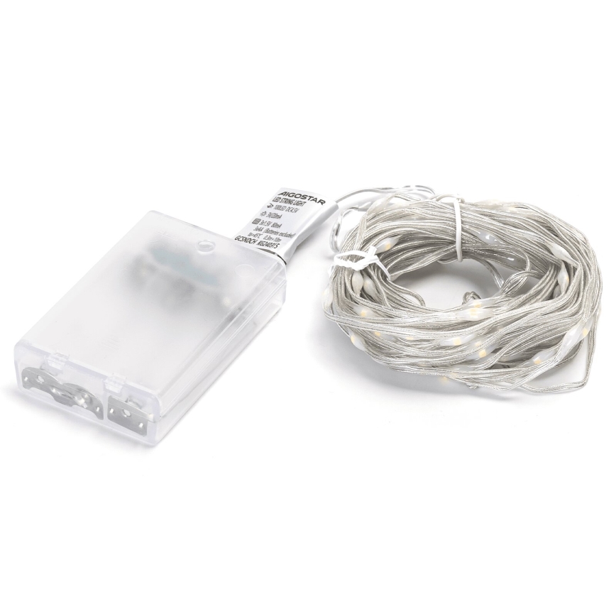 Aigostar - LED string lights, 100 LEDs, battery-powered (3xAA), 10.3 m, warm white