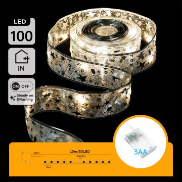 Aigostar - LED  string lights 100xLED/3xAA 10 m warm white silver