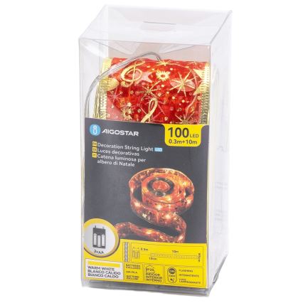 Aigostar - LED string lights, 100 LEDs / 3xAA, 10 m, warm white / red