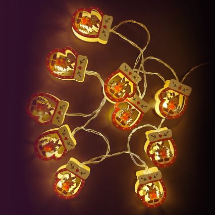 Aigostar - LED string lights 10xLED/3xAA 1.5 m warm white gloves