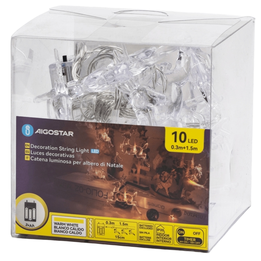 Aigostar - LED string lights 10xLED/3xAA 1,5m warm white deer