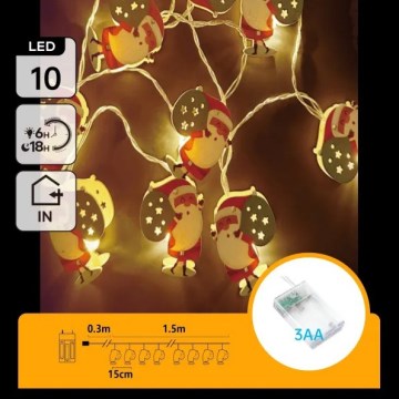 Aigostar - LED string lights 10xLED/3xAA 1.5m Warm White Santa Claus
