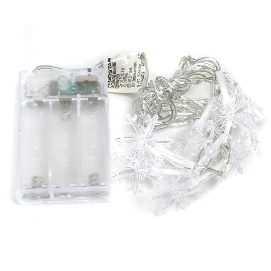 Aigostar - LED string lights 10xLED/3xAA 1,5m warm white snowflakes