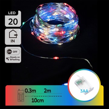 Aigostar - LED String Lights, 20 LEDs, 3x AA, 2.3 m, Multicolor
