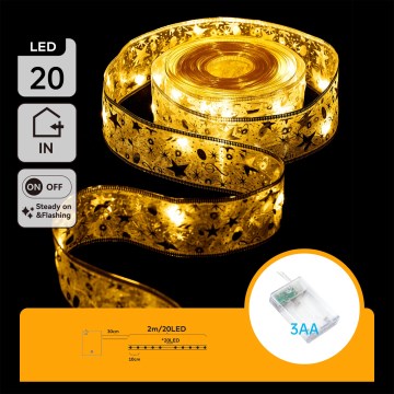 Aigostar - LED string lights 20xLED/3xAA 2m warm white gold