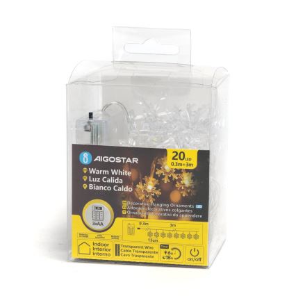 Aigostar - LED string lights 20xLED/3xAA 3,3m snowflakes