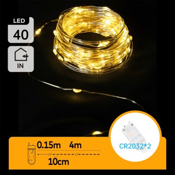 Aigostar - LED  string lights 40xLED/2x3V 4m warm white