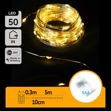 Aigostar - LED string lights 50 LEDs / 3xAA 5.3 m warm white