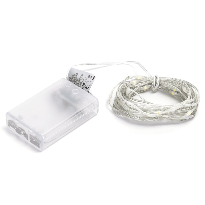 Aigostar - LED string lights, 50 LEDs / 3×AA, 5.3 m, cold white