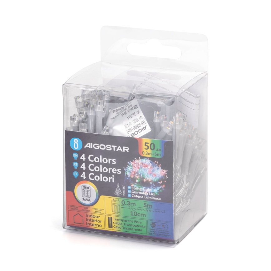 Aigostar - LED string lights 50xLED/3xAA 5,3m multicolor