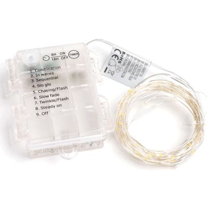 Aigostar - LED Outdoor String Lights 50xLED/3xAA 5,3 m warm white