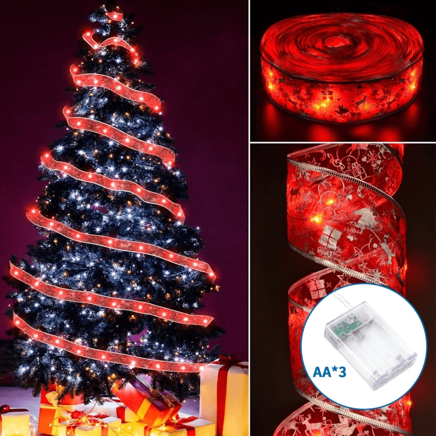 Aigostar - LED string lights 50xLED/3xAA 5m warm white red