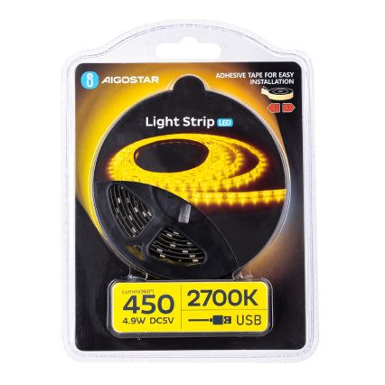 Aigostar - LED Strip 2m LED/4,9W/5V 2700K IP65 black