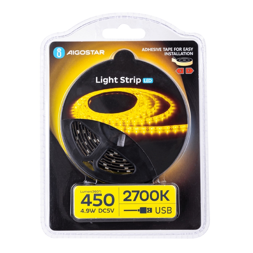 Aigostar - LED Strip 2m LED/4,9W/5V 2700K IP65 black