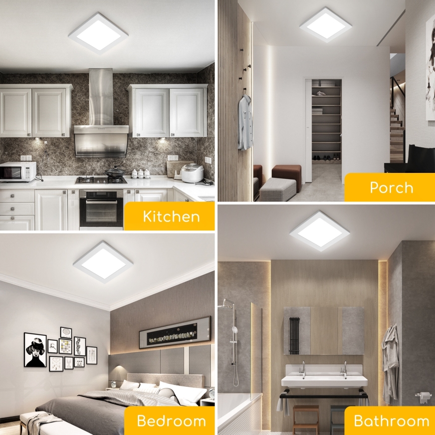 Aigostar - LED Surface-Mounted Ceiling Light, 9W, 230V, 6000K, 12.2 x 12.2 cm, White