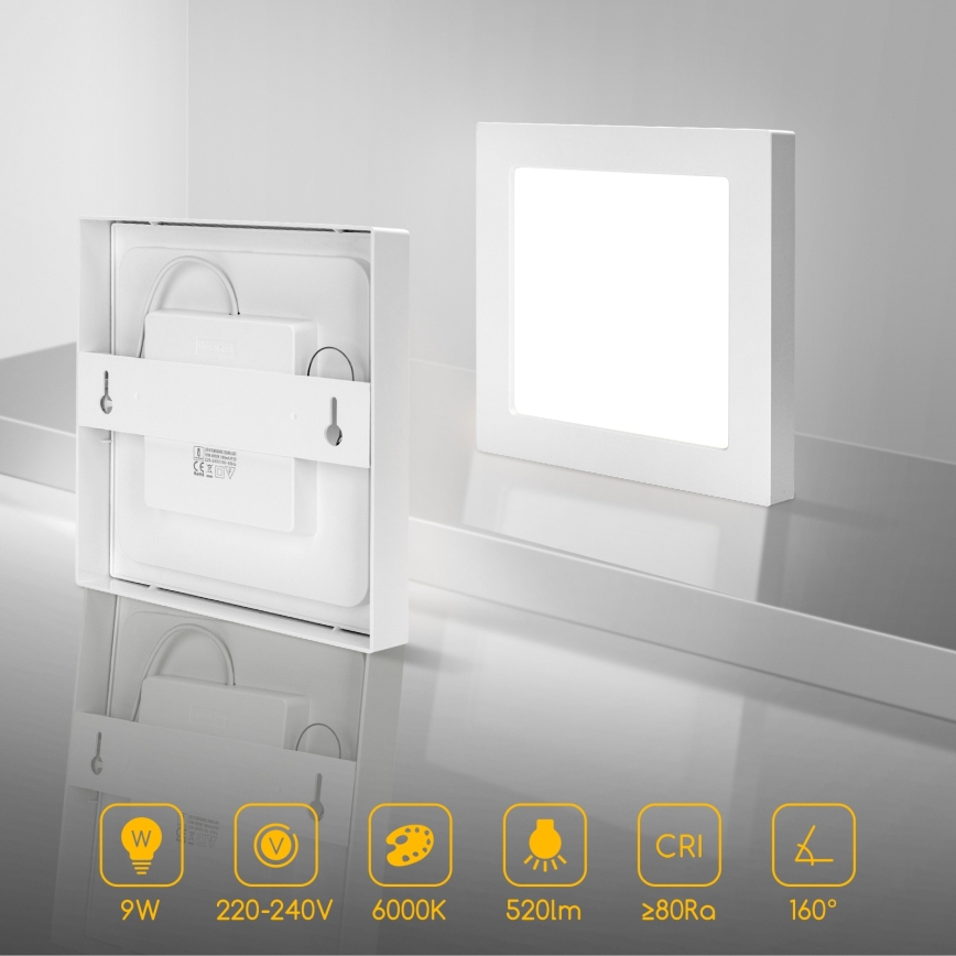 Aigostar - LED Surface-Mounted Ceiling Light, 9W, 230V, 6000K, 12.2 x 12.2 cm, White