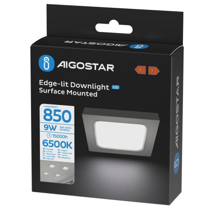 Aigostar - LED Surface-Mounted Ceiling Light, 9W, 230V, 6000K, 12.2 x 12.2 cm, White