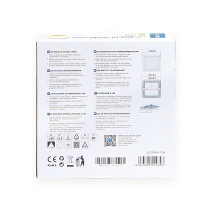 Aigostar - LED Surface-mounted ceiling light LED/12W/230V 17,3x17,3 cm 3000K white