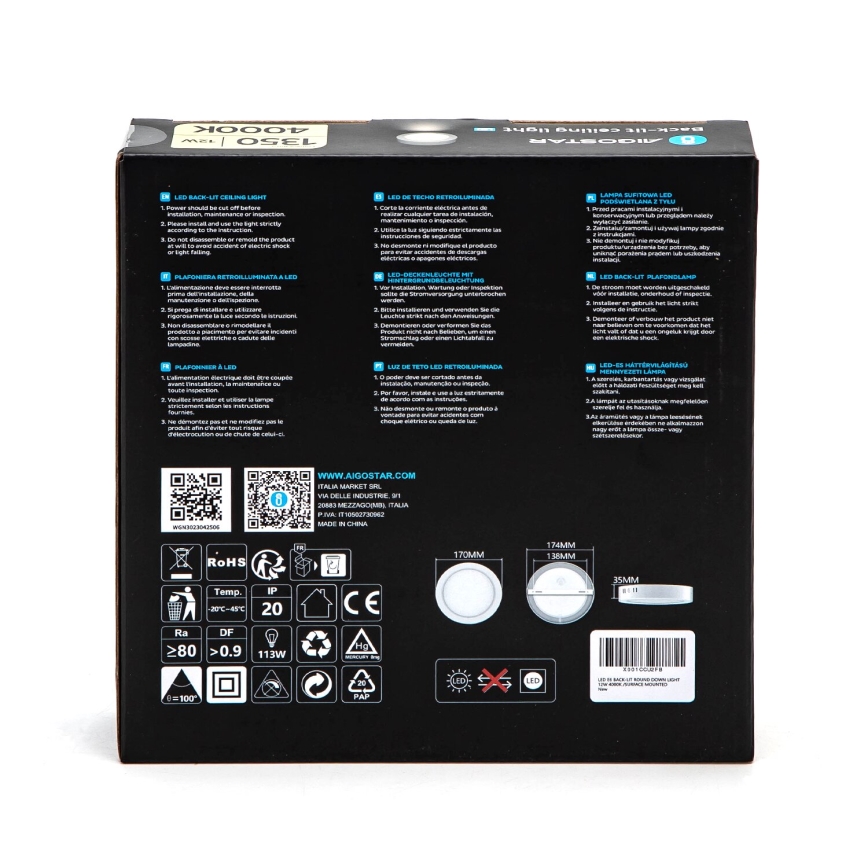 Aigostar - LED Surface-mounted ceiling light LED/12W/230V d. 17,4 cm 4000K white