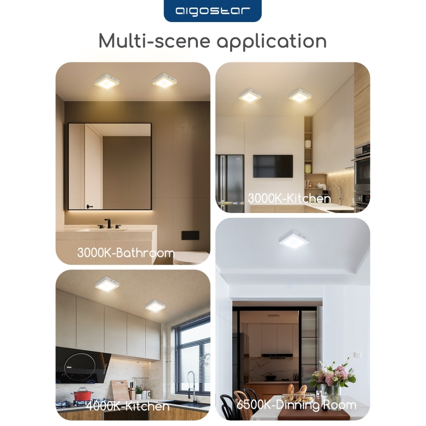 Aigostar - LED surface-mounted ceiling light LED/18W/230V 3000K 22.6x22.6 cm white