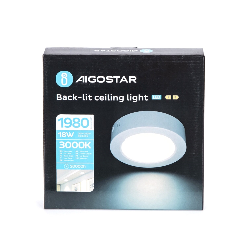 Aigostar - LED Surface-mounted ceiling light LED/18W/230V d. 22,6 cm 3000K white