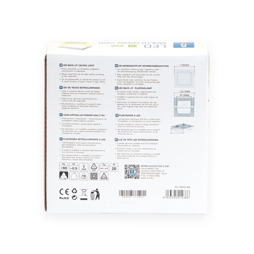 Aigostar - LED Surface-mounted ceiling light LED/6W/230V 12,2x12,2 cm 3000K white