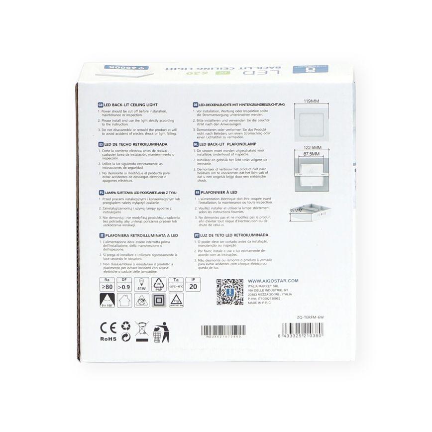 Aigostar - LED Surface-mounted ceiling light LED/6W/230V 12,2x12,2 cm 6500K white