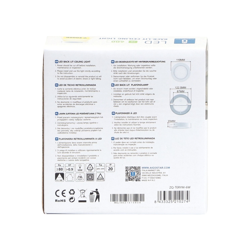 Aigostar - LED Surface-mounted ceiling light LED/6W/230V d. 12,3 cm 3000K white