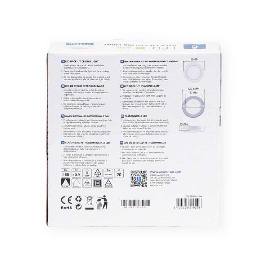 Aigostar - LED Surface-mounted ceiling light LED/6W/230V d. 12,3 cm 3000K white
