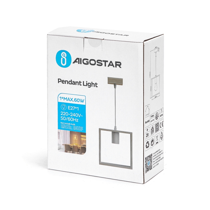 Aigostar - LED Wooden Pendant Lamp on Cord 1x E27/9W/230V/2200K Pine