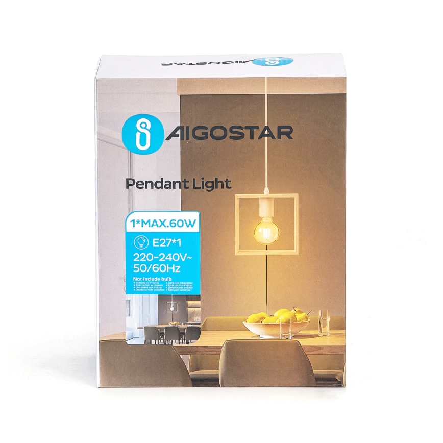 Aigostar - LED Wooden Pendant Lamp on Cord 1x E27/9W/230V/2200K Pine