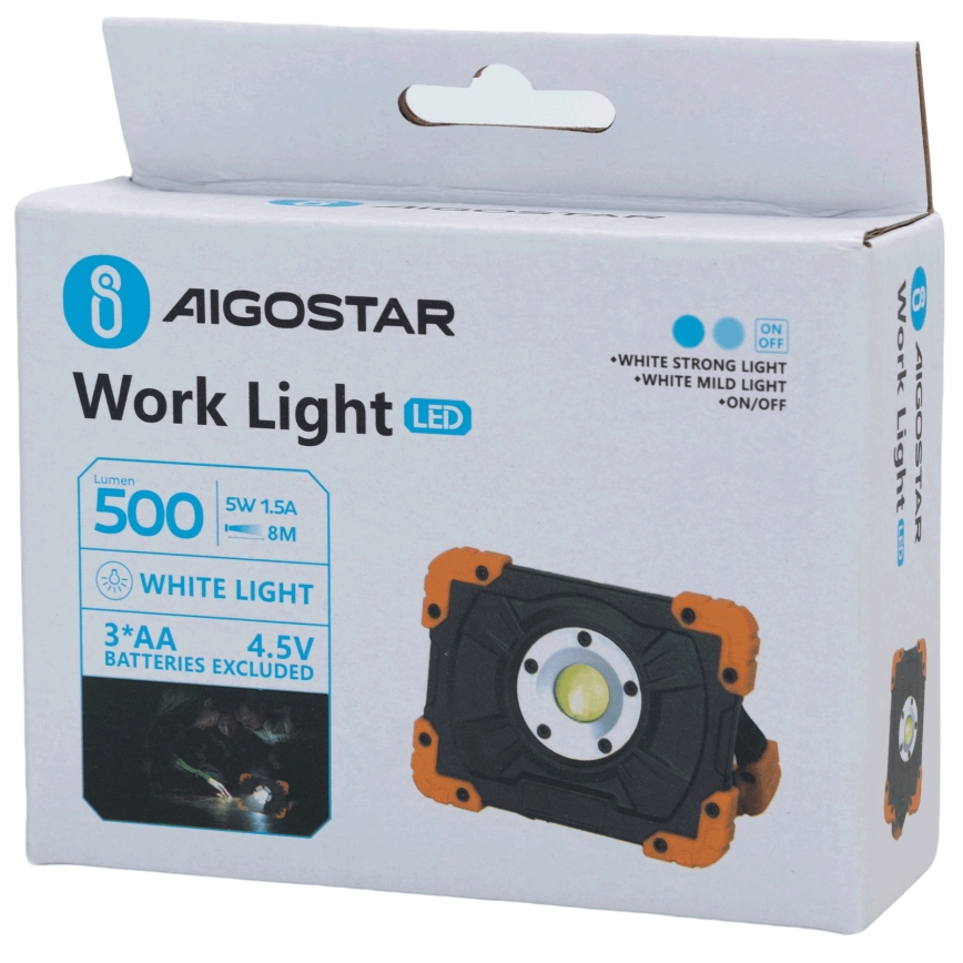 Aigostar - LED Work Light LED/5W/3xAA 6500K IP44