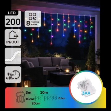 Aigostar - Outdoor Christmas LED String 200 LEDs / 8 Lighting Modes 3×AA 13×0.6 m IP44 Multicolor