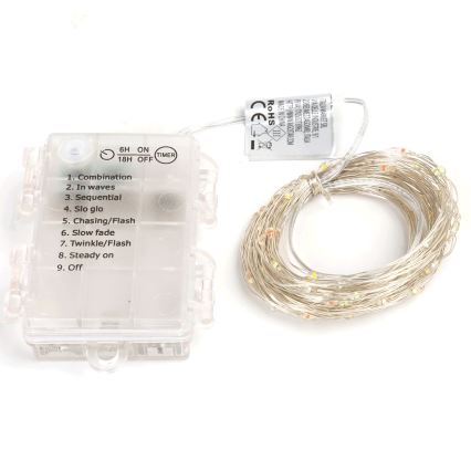 Aigostar - Outdoor Christmas string lights 50xLED/8 functions 3xAA 5,3m IP44 multicolor