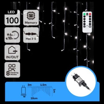 Aigostar - Outdoor LED Christmas String 100 LEDs/6W/230V/8 modes 1.5x1 m IP44 Cool White + Remote Control