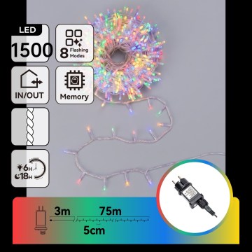 Aigostar - Outdoor LED Christmas String Lights, 1500 LEDs, 8 functions, 78 m, IP44, multicolor