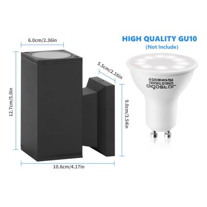 Aigostar - Outdoor wall light 1xGU10/230V black IP65 angular