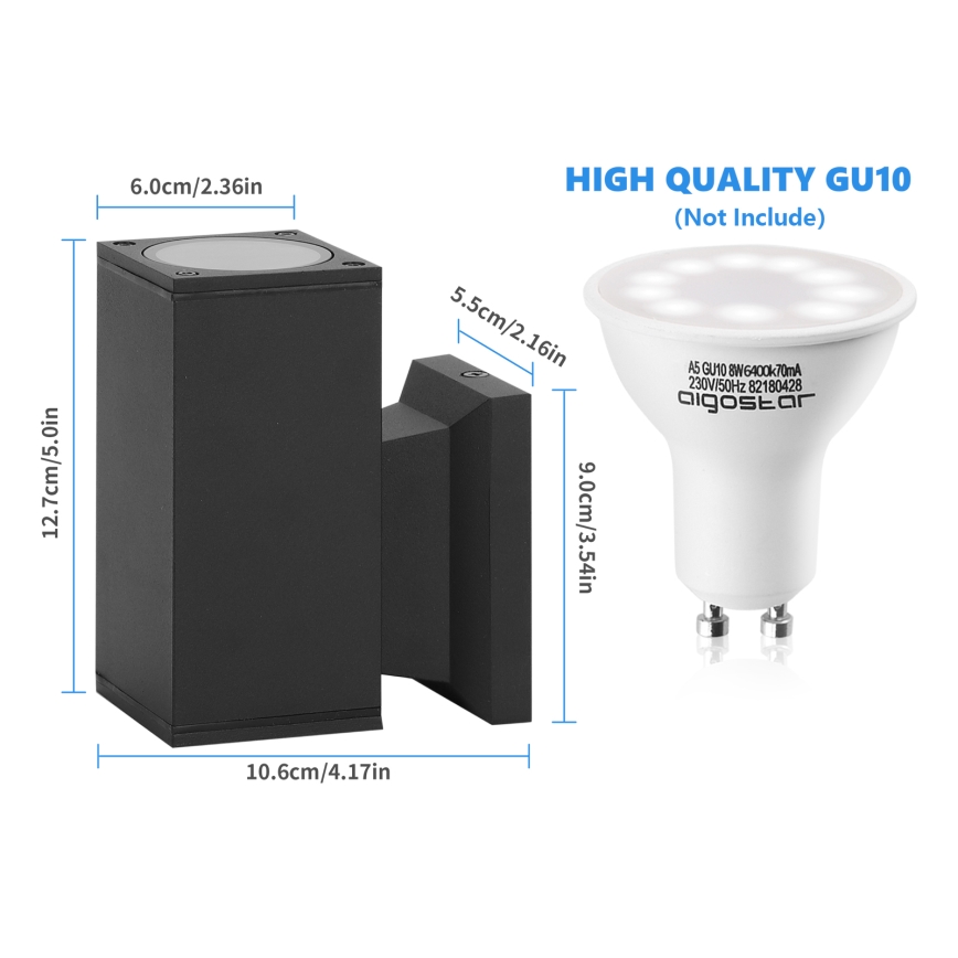 Aigostar - Outdoor wall light 1xGU10/230V black IP65 angular