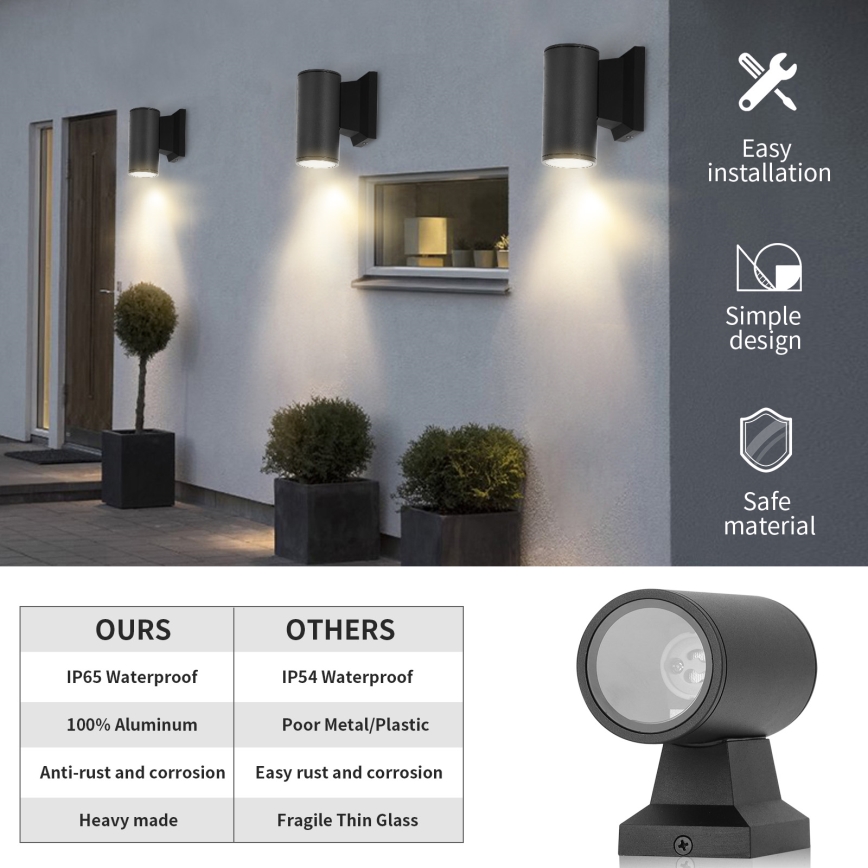 Aigostar - Outdoor wall light 1xGU10/230V black IP65 round