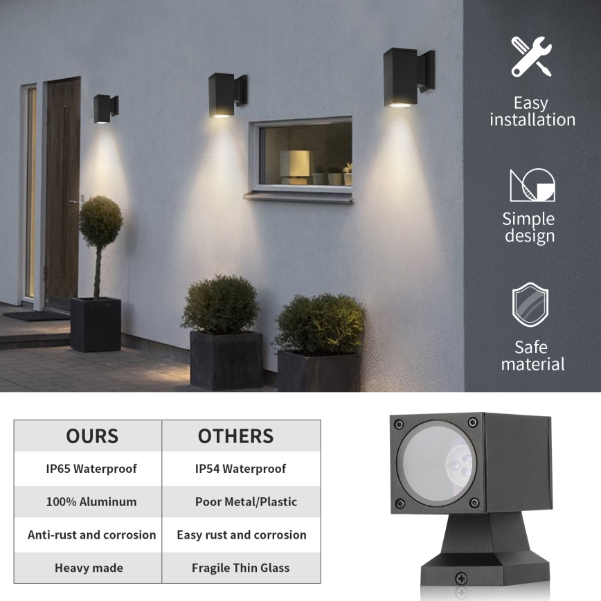 Aigostar - Outdoor wall light 1xGU10/230V IP65 black square