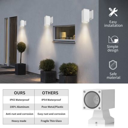 Aigostar - Outdoor wall light 1xGU10/230V white IP65 angular