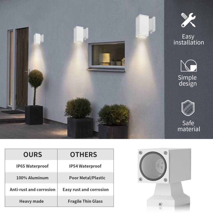 Aigostar - Outdoor wall light 1xGU10/230V white IP65 angular