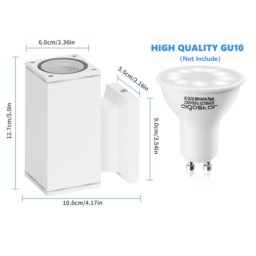 Aigostar - Outdoor wall light 1xGU10/230V white IP65 angular