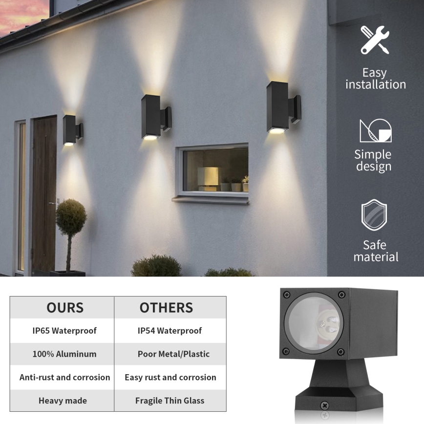 Aigostar - Outdoor wall light 2xGU10/230V black IP65 angular