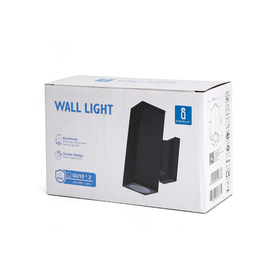 Aigostar - Outdoor wall light 2xGU10/230V black IP65 angular