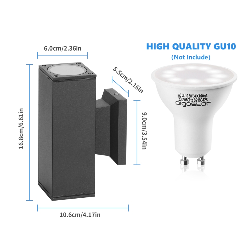 Aigostar - Outdoor wall light 2xGU10/230V black IP65 angular