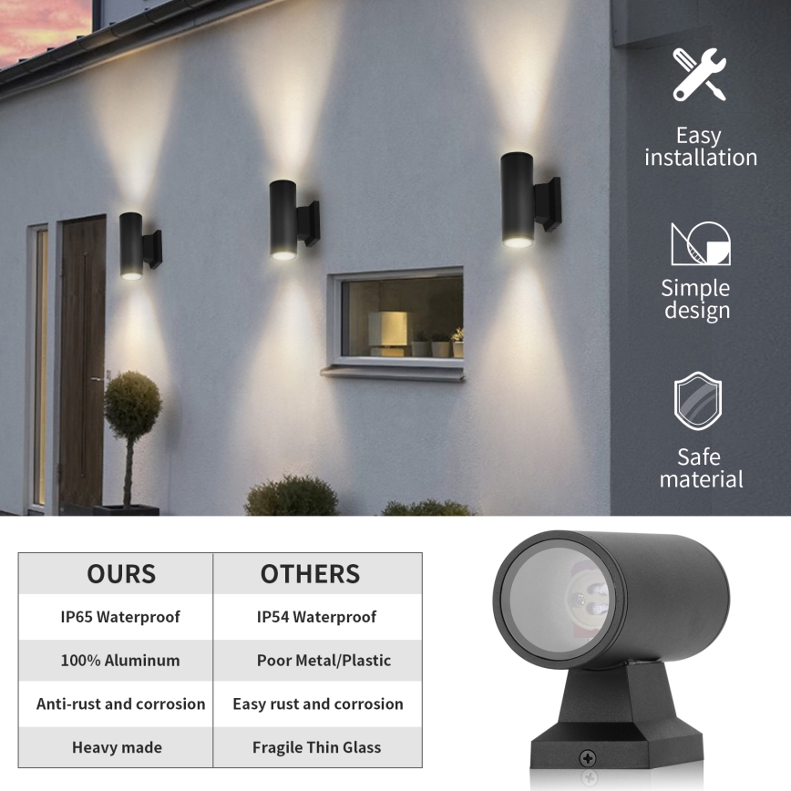 Aigostar - Outdoor wall light 2xGU10/230V black IP65 round