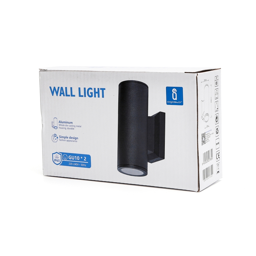 Aigostar - Outdoor wall light 2xGU10/230V black IP65 round