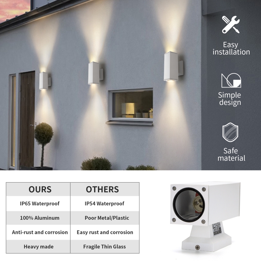 Aigostar - Outdoor wall light 2xGU10/230V white IP65 angular